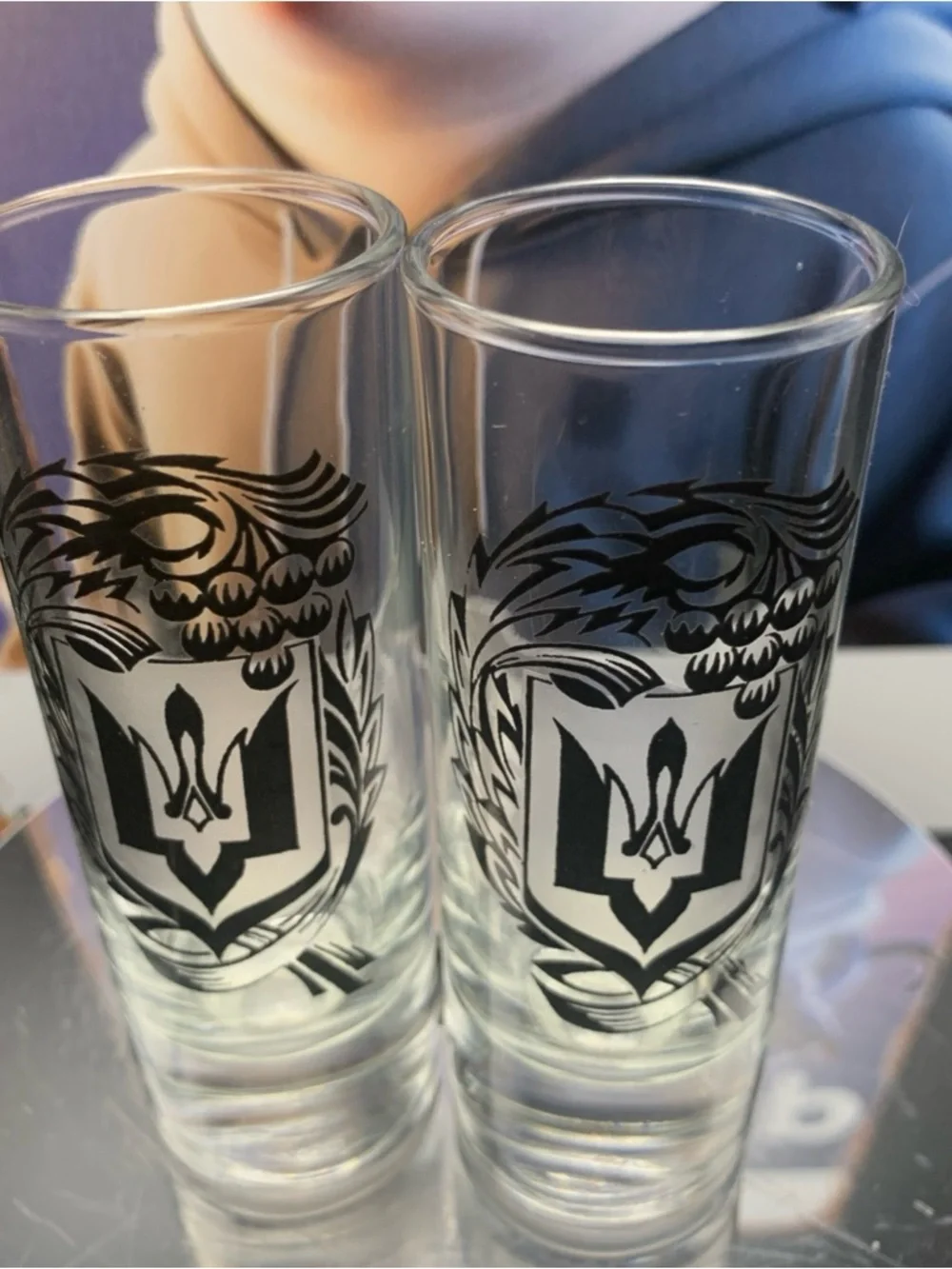 Vintage Ukraine Tryzub Coat of Arms Trident Shot Glass Shotglass Lot of 2